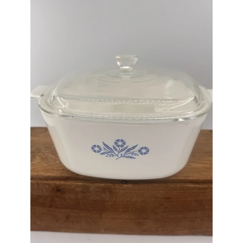 3 VTG Corning Ware Blue Cornflower Casserole Dishes with Lids Bakeware Kitchen